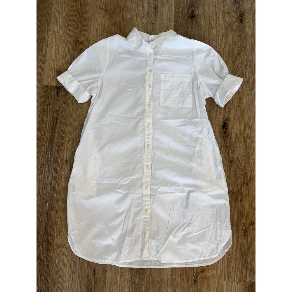 Old Navy Cotton Button Down Shirt Dress Womens M White Short Sleeve Cuffed